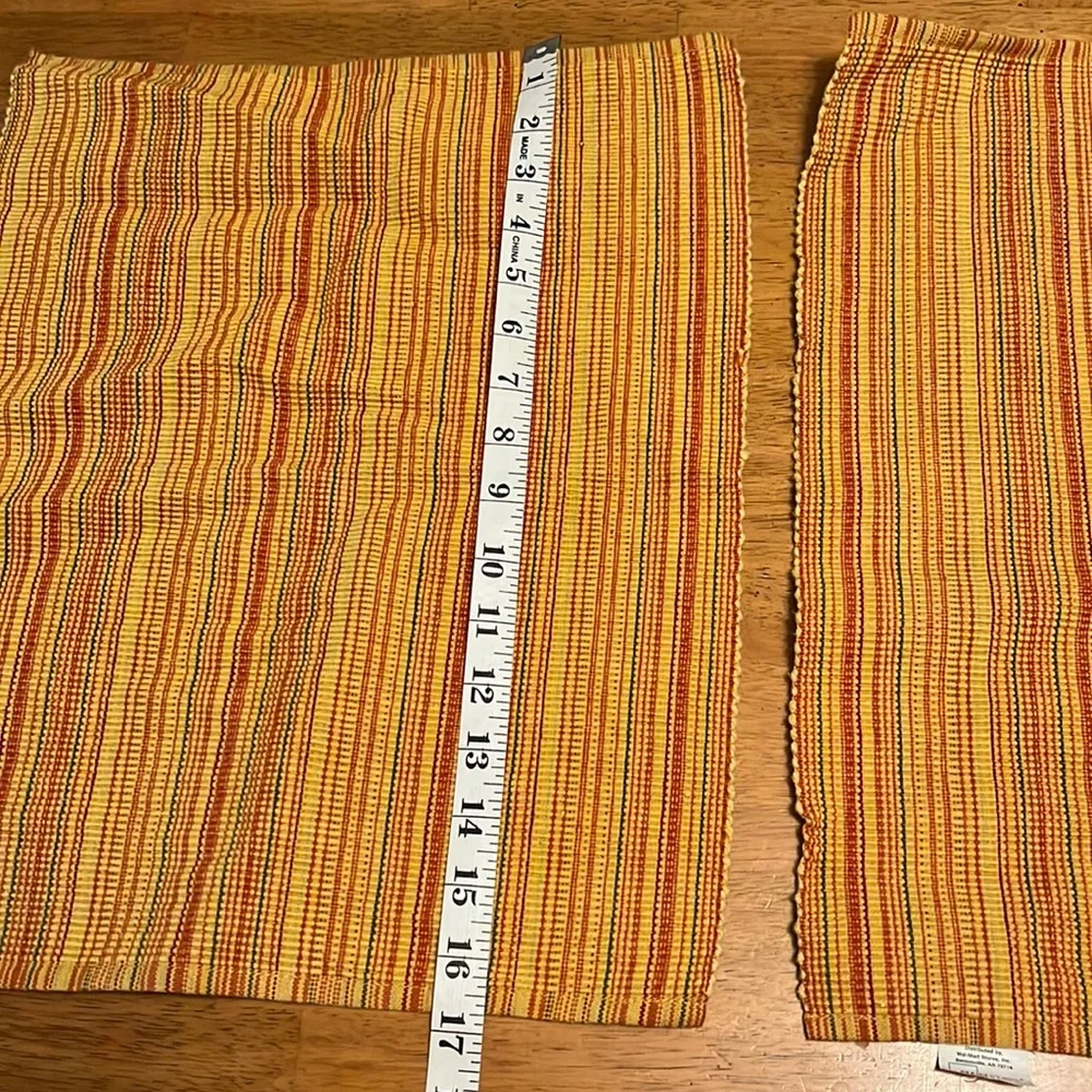 Cotton Place Mats Set of Two Yellow, Green, Orange Stripe